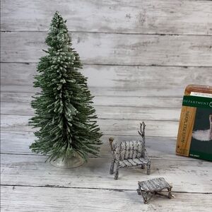 Department 56 BIRCH BENCH TABLE North Pole Woods plus tree accessories lot